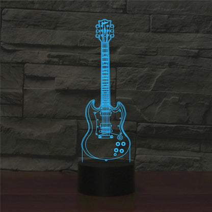 Five-string Guitar Shape 3D Colorful LED Vision Light Table Lamp, USB Touch Version - Novelty Lighting by buy2fix | Online Shopping UK | buy2fix