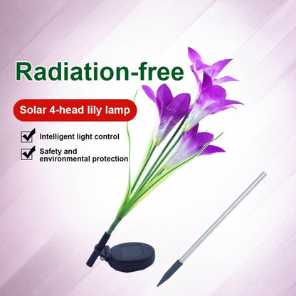 Simulated Lily Flower 4 Heads Solar Powered Outdoor IP55 Waterproof LED Decorative Lawn Lamp, White Light (Purple) - Solar Lights by buy2fix | Online Shopping UK | buy2fix