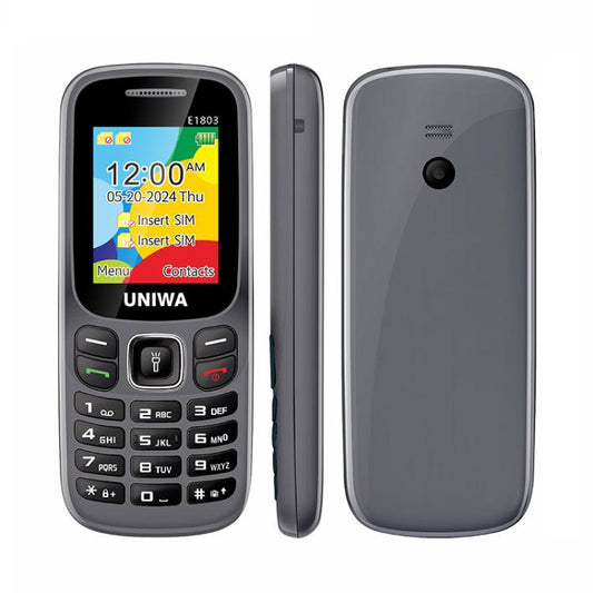 UNIWA E1803 Elder Keypad Phone, 1.77 inch SC6531E, LED Flashlight, 21 Keys, Network: 2G, EU Plug (Grey) - UNIWA by UNIWA | Online Shopping UK | buy2fix