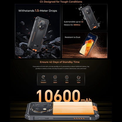 Oukitel G1 Rugged Phone, 6GB+256GB, Fingerprint Identification, 6.52 inch Android 14 T606 Octa Core, NFC, OTG, Network: 4G (Orange) - OUKITEL by OUKITEL | Online Shopping UK | buy2fix