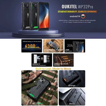 Oukitel WP32 Pro, 6GB+256GB, 6.0 inch Android 14 T606 Octa Core, OTG, Network: 4G (Black) - Other by OUKITEL | Online Shopping UK | buy2fix