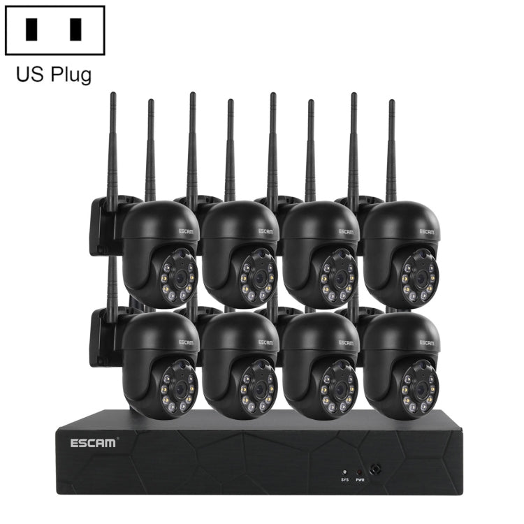 ESCAM WNK618 3.0 Million Pixels 8-channel Wireless Dome Camera HD NVR Security System, Support Motion Detection & Two-way Audio & Full-color Night Vision & TF Card, US Plug - Dome Camera by ESCAM | Online Shopping UK | buy2fix