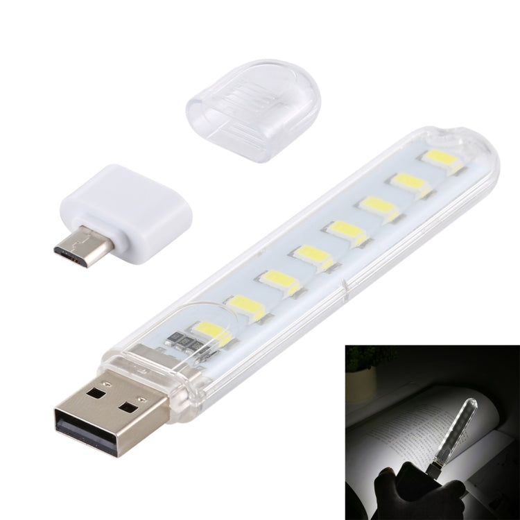 8LEDs 5V 200LM USB LED Book Light Portable Night Light, with Micro Adapter(White Light) - USB Light by buy2fix | Online Shopping UK | buy2fix