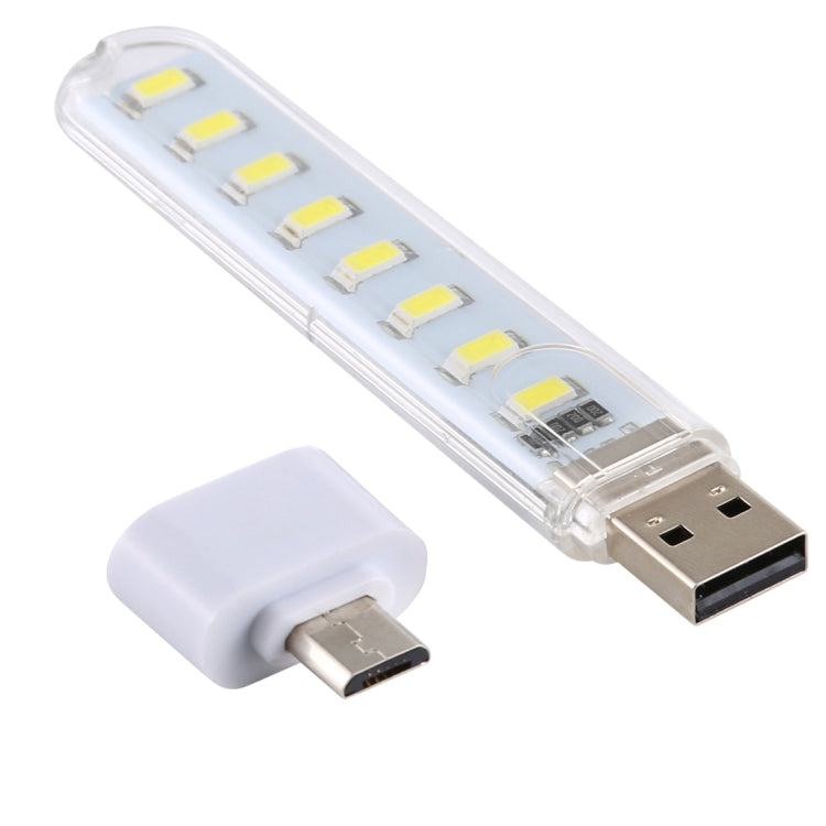 8LEDs 5V 200LM USB LED Book Light Portable Night Light, with Micro Adapter(White Light) - USB Light by buy2fix | Online Shopping UK | buy2fix