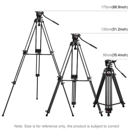 PULUZ Professional Heavy Duty Video Camcorder Aluminum Alloy Tripod with Fluid Drag Head for DSLR / SLR Camera, Adjustable Height: 80-160cm(Black) - Tripods by PULUZ | Online Shopping UK | buy2fix