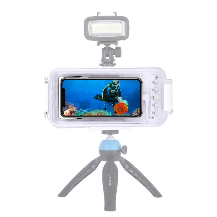 PULUZ 45m/147ft Waterproof Diving Case Photo Video Taking Underwater Housing Cover for iPhone 14 Series, iPhone 13 Series, iPhone 12 Series, iPhone 11 Series, iPhone X Series, iPhone 8 & 7, iPhone 6s, iOS 13.0 or Above Version iPhone(White) - iPhone 14 Pro Cases by PULUZ | Online Shopping UK | buy2fix