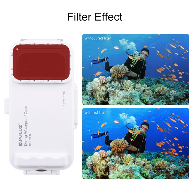 PULUZ 45m/147ft Waterproof Diving Case Photo Video Taking Underwater Housing Cover for iPhone 14 Series, iPhone 13 Series, iPhone 12 Series, iPhone 11 Series, iPhone X Series, iPhone 8 & 7, iPhone 6s, iOS 13.0 or Above Version iPhone(White) - iPhone 14 Pro Cases by PULUZ | Online Shopping UK | buy2fix