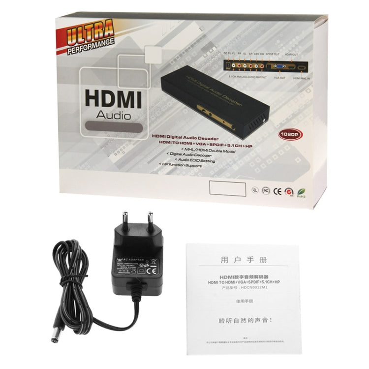 HDMI to HDMI + Audio (SPDIF + R/L) Converter (EU Plug)(Black) - Converter by buy2fix | Online Shopping UK | buy2fix