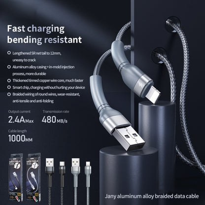 REMAX RC-124a 1m 2.4A USB to USB-C / Type-C Aluminum Alloy Braid Fast Charging Data Cable (Silver) - USB-C & Type-C Cable by REMAX | Online Shopping UK | buy2fix