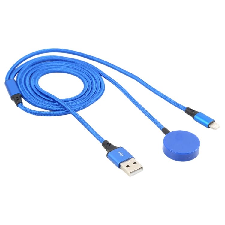 For iPhone / Apple Watch 2 In 1 8 Pin + Magnetic Charging Base Multi-function Charging Cable, Length: 1m(Blue) - Multifunction Cable by buy2fix | Online Shopping UK | buy2fix