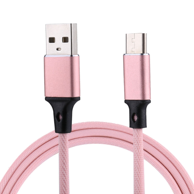 1m 2A Output USB to USB-C / Type-C Nylon Weave Style Data Sync Charging Cable(Pink) - USB-C & Type-C Cable by buy2fix | Online Shopping UK | buy2fix