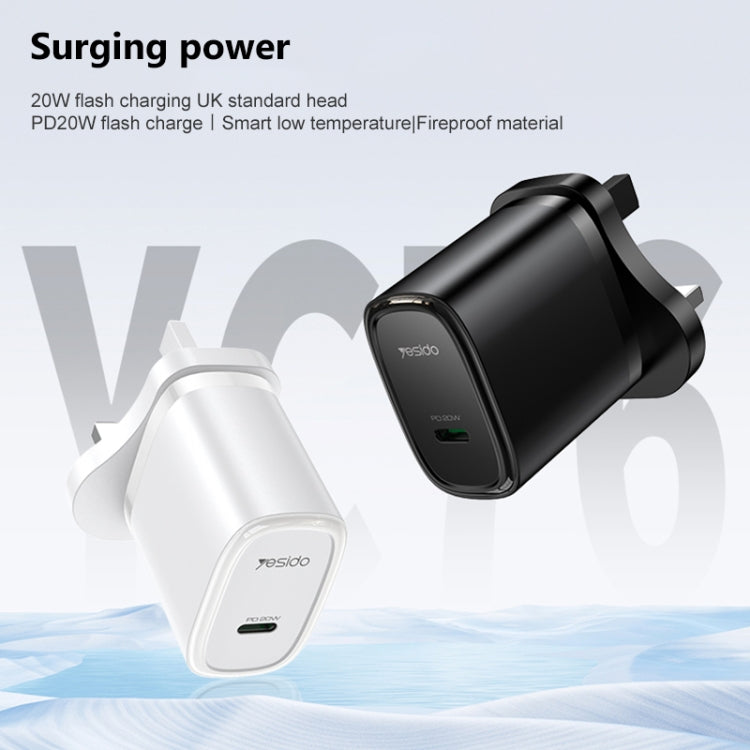 Yesido YC76BC PD 20W USB-C / Type-C Port Quick Charger with Type-C to Type-C Cable, UK Plug (Black) - USB Charger by Yesido | Online Shopping UK | buy2fix