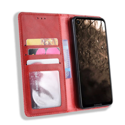 Magnetic Buckle Retro Crazy Horse Texture Horizontal Flip Leather Case for Motorola MOTO One Vision, with Holder & Card Slots & Photo Frame(Red) - Motorola Cases by buy2fix | Online Shopping UK | buy2fix