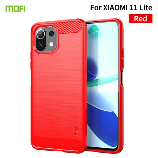 For Xiaomi Mi 11 Lite MOFI Gentleness Series Brushed Texture Carbon Fiber Soft TPU Case(Red) - Xiaomi Cases by MOFI | Online Shopping UK | buy2fix