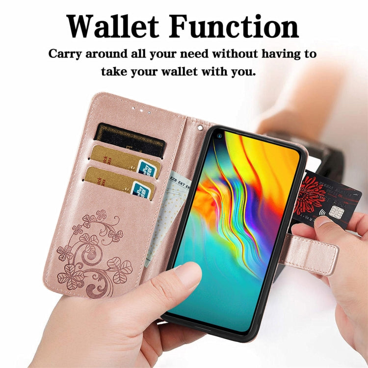 For  Doogee X96 Pro Four-leaf Clasp Embossed Buckle Mobile Phone Protection Leather Case with Lanyard & Card Slot & Wallet & Bracket Function(Rose Gold) - More Brand by buy2fix | Online Shopping UK | buy2fix