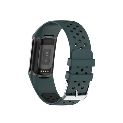 For Fitbit Charge 5 Double Color Metal Buckle Hole Silicone Watch Band(Green Black) - Watch Bands by buy2fix | Online Shopping UK | buy2fix