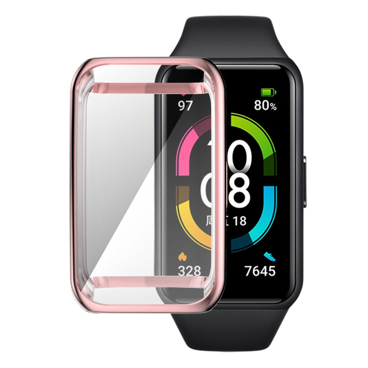 For Huawei Band 7/6 / Honor Band 6 ENKAY Hat-Prince Full Coverage Electroplated Soft TPU Case with Screen Protection(Pink) - Watch Cases by ENKAY | Online Shopping UK | buy2fix