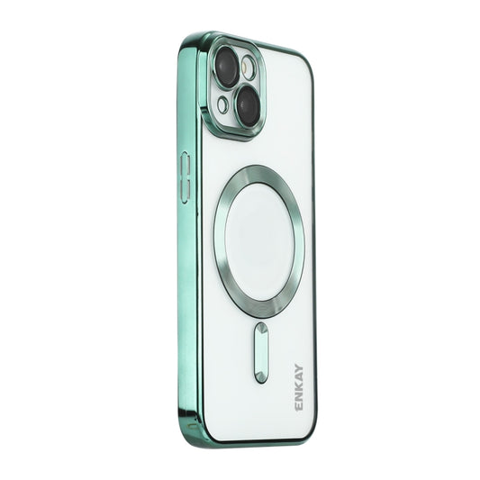 For iPhone 14 ENKAY Electroplated MagSafe Shockproof TPU Phone Case with Lens Film(Green) - iPhone 14 Cases by ENKAY | Online Shopping UK | buy2fix
