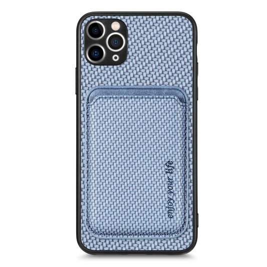 For iPhone 11 Carbon Fiber Leather Card Magsafe Magnetic Phone Case(Blue) - iPhone 11 Pro Cases by buy2fix | Online Shopping UK | buy2fix