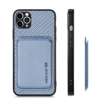 For iPhone 11 Carbon Fiber Leather Card Magsafe Magnetic Phone Case(Blue) - iPhone 11 Pro Cases by buy2fix | Online Shopping UK | buy2fix