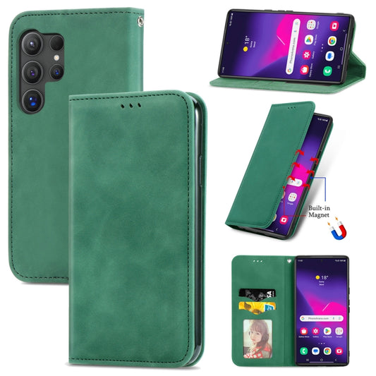 For Samsung Galaxy S25 Ultra 5G Retro Skin Feel Magnetic Leather Phone Case(Green) - Galaxy S25 Ultra 5G Cases by buy2fix | Online Shopping UK | buy2fix