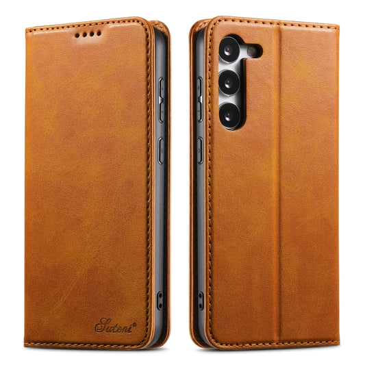 For Samsung Galaxy S24+ 5G Suteni Calf Texture Horizontal Flip Leather Phone Case(Khaki) - Galaxy S24+ 5G Cases by Suteni | Online Shopping UK | buy2fix