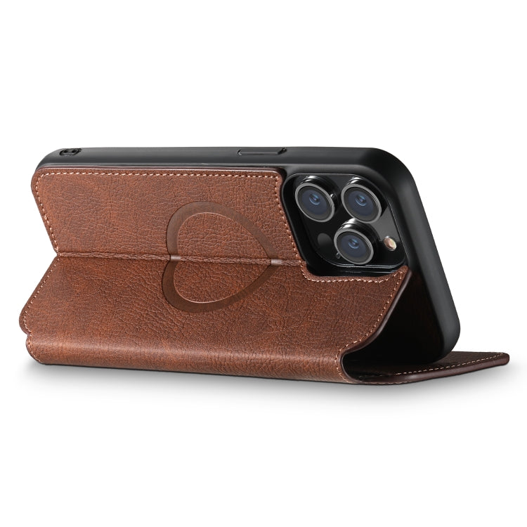 For iPhone 13 Pro Max Suteni J06 Retro Matte Litchi Texture Leather Magnetic Magsafe Phone Case(Brown) - iPhone 13 Pro Max Cases by Suteni | Online Shopping UK | buy2fix