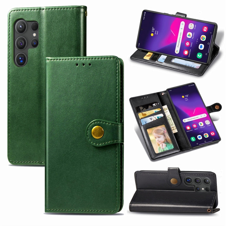 For Samsung Galaxy S25 Ultra 5G Retro Solid Color Buckle Leather Phone Case(Green) - Galaxy S25 Ultra 5G Cases by buy2fix | Online Shopping UK | buy2fix