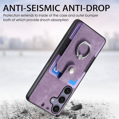 For Samsung Galaxy S25 Ultra 5G Retro Skin-feel Ring Card Wallet Phone Case(Purple) - Galaxy S25 Ultra 5G Cases by buy2fix | Online Shopping UK | buy2fix