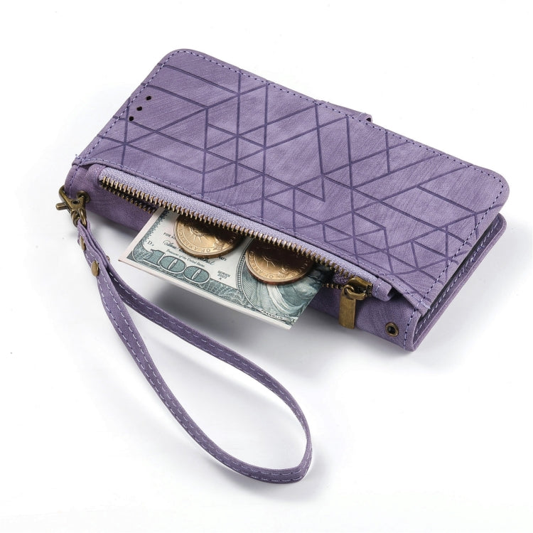 For iPhone 16 Plus Geometric Zipper Wallet Side Buckle Leather Phone Case(Purple) - iPhone 16 Plus Cases by buy2fix | Online Shopping UK | buy2fix