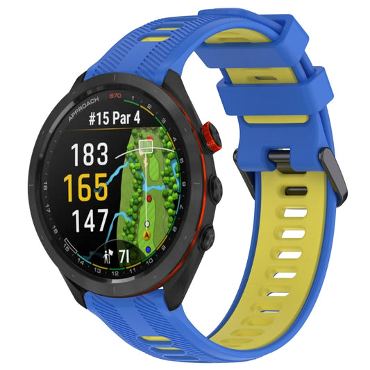 For Garmin Approach S70 47mm Sports Two-Color Silicone Watch Band(Blue+Yellow) - Watch Bands by buy2fix | Online Shopping UK | buy2fix