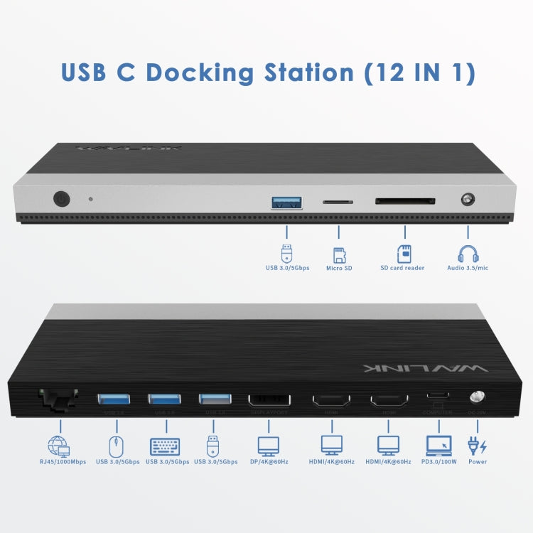 Wavlink UMD05 Display Port HDMI Port RJ45 Ethernet Triple Display MST Laptop Docking Station, Plug:EU Plug -  by WAVLINK | Online Shopping UK | buy2fix