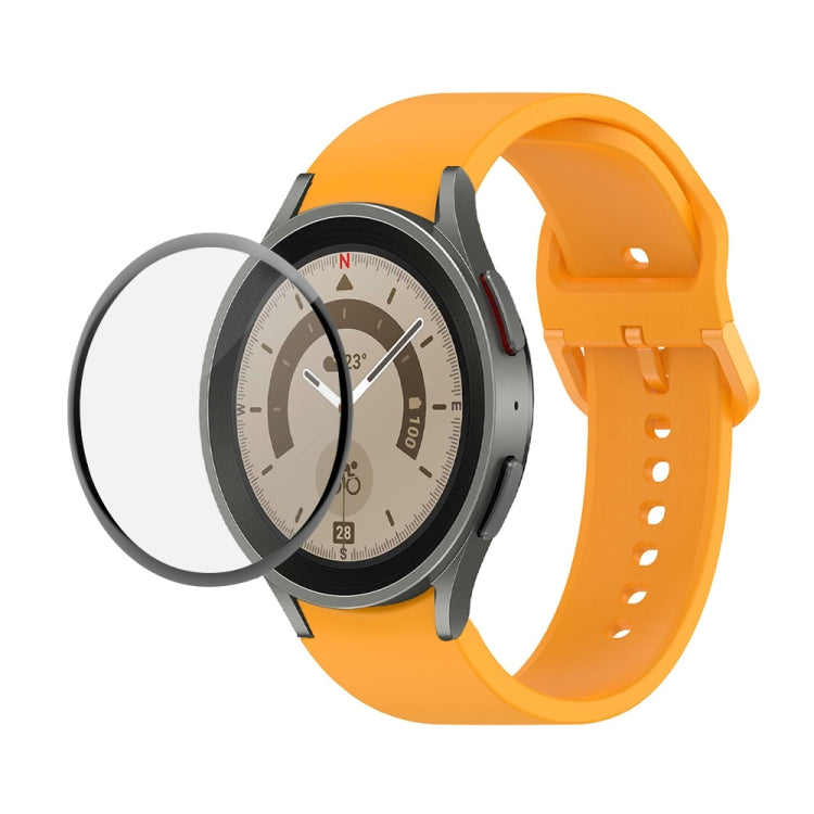 For Samsung Galaxy Watch5 Pro 45mm JUNSUNMAY Silicone Adjustable Strap + Full Coverage PMMA Screen Protector Kit(Orange) - Watch Bands by JUNSUNMAY | Online Shopping UK | buy2fix