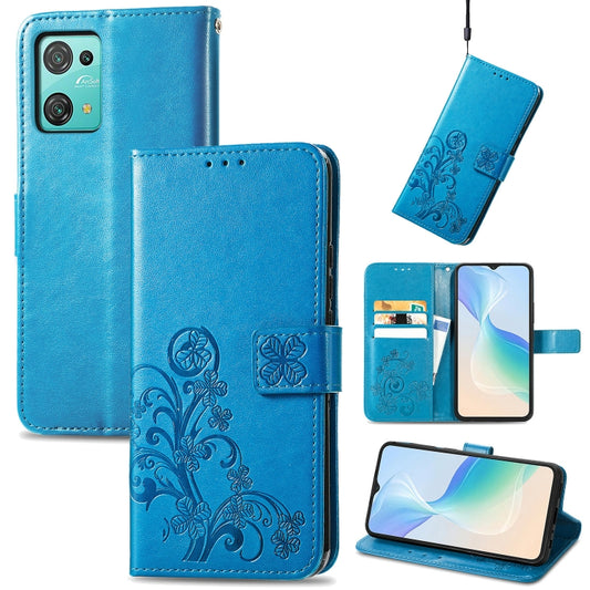 For Blackview Oscal C30 Pro Four-leaf Clasp Embossed Buckle Leather Phone Case(Blue) - More Brand by buy2fix | Online Shopping UK | buy2fix