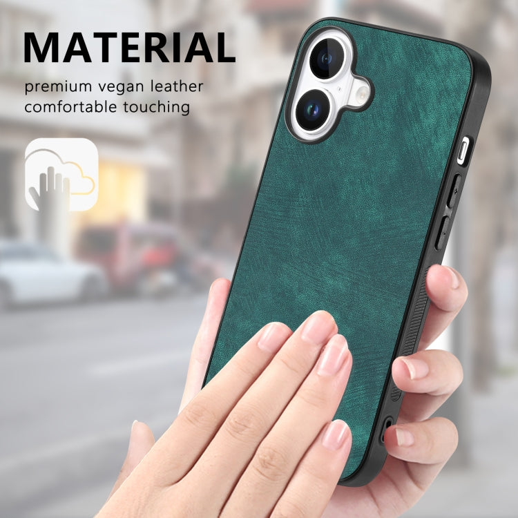 For iPhone 16 Vintage Leather PC Back Cover Phone Case(Green) - iPhone 16 Cases by buy2fix | Online Shopping UK | buy2fix