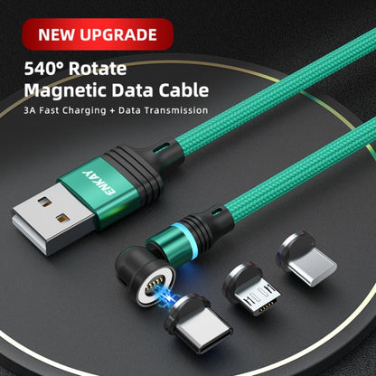 ENKAY 3 in 1 3A USB to Type-C / 8 Pin / Micro USB Magnetic 540 Degrees Rotating Fast Charging Cable, Length:1m(Green) - Charging Cable & Head by ENKAY | Online Shopping UK | buy2fix