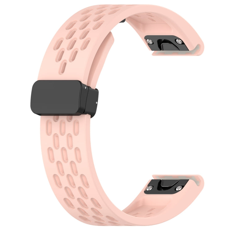 For Garmin Fenix 7S Sapphire Solar 20mm Folding Buckle Hole Silicone Watch Band(Pink) - Watch Bands by buy2fix | Online Shopping UK | buy2fix