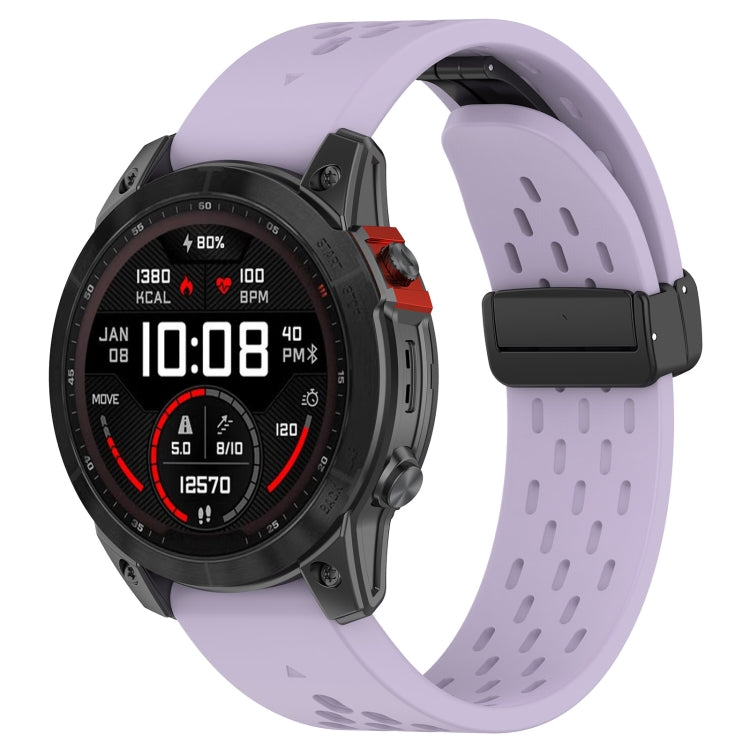 For Garmin Fenix 7X Quick Release Holes Magnetic Buckle Silicone Watch Band(Purple) - Watch Bands by buy2fix | Online Shopping UK | buy2fix
