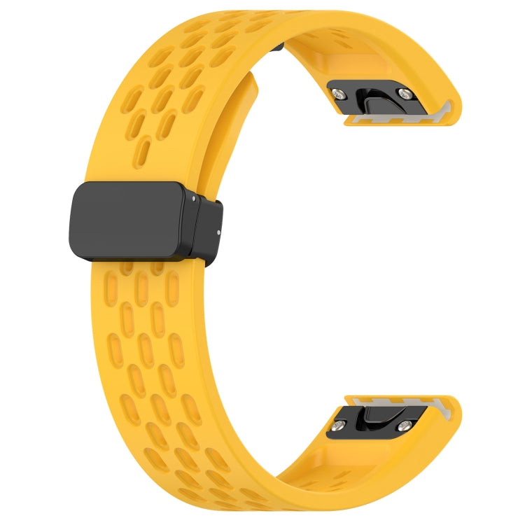 For Garmin Fenix 7X Quick Release Holes Magnetic Buckle Silicone Watch Band(Yellow) - Watch Bands by buy2fix | Online Shopping UK | buy2fix