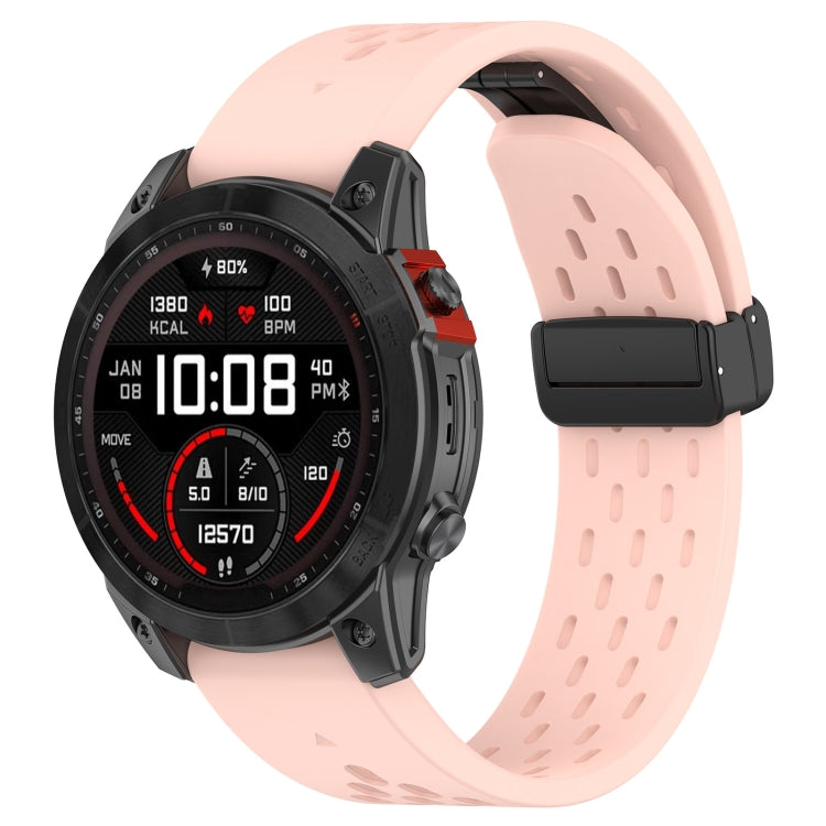 For Garmin Tactix 7 / Tactix DELTA Quick Release Holes Magnetic Buckle Silicone Watch Band(Pink) - Watch Bands by buy2fix | Online Shopping UK | buy2fix