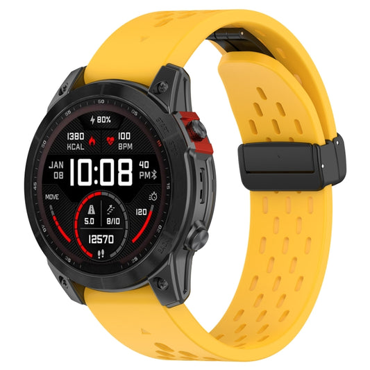 For Garmin Enduro 2 / Enduro Quick Release Holes Magnetic Buckle Silicone Watch Band(Yellow) - Watch Bands by buy2fix | Online Shopping UK | buy2fix