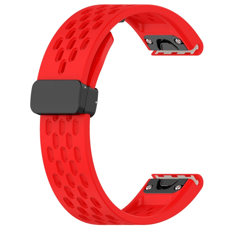 For Garmin Fenix 3 / 3 HR / 3 Sapphire Quick Release Holes Magnetic Buckle Silicone Watch Band(Red) - Watch Bands by buy2fix | Online Shopping UK | buy2fix