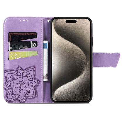 For iPhone 16 Pro Max Butterfly Love Flower Embossed Leather Phone Case(Lavender) - iPhone 16 Pro Max Cases by buy2fix | Online Shopping UK | buy2fix