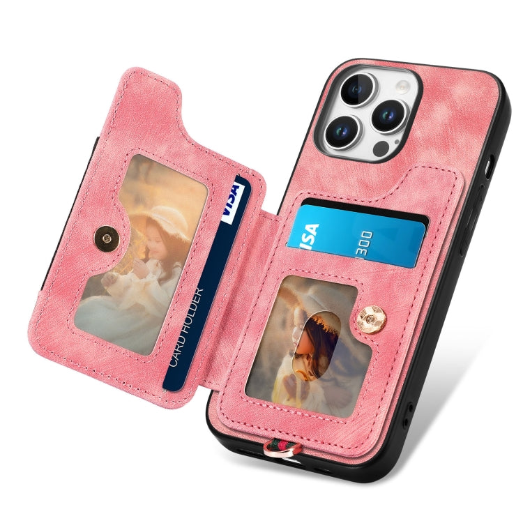 For iPhone 16 Pro Max Retro Skin-feel Ring Multi-card Wallet Phone Case(Pink) - iPhone 16 Pro Max Cases by buy2fix | Online Shopping UK | buy2fix