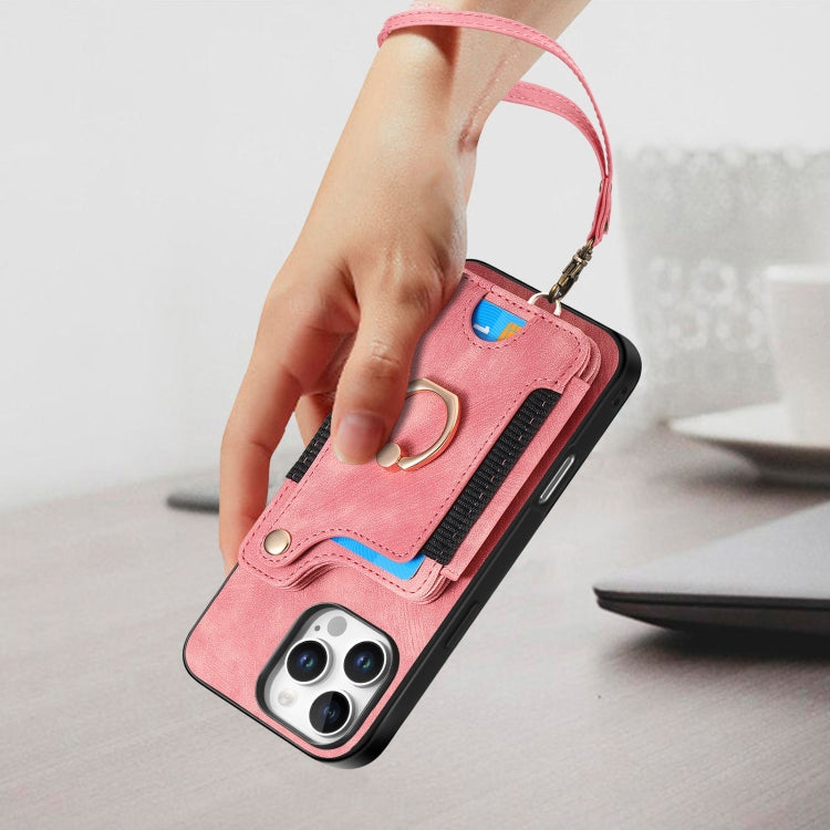 For iPhone 16 Pro Max Retro Skin-feel Ring Multi-card Wallet Phone Case(Pink) - iPhone 16 Pro Max Cases by buy2fix | Online Shopping UK | buy2fix