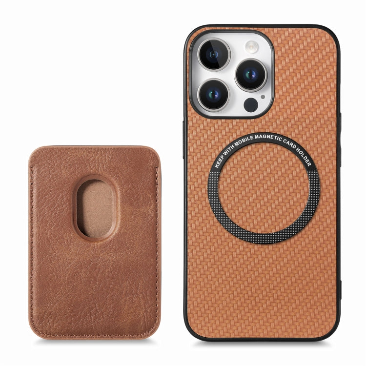 For iPhone 16 Pro Max Carbon Fiber Leather Card Magsafe Phone Case(Brown) - iPhone 16 Pro Max Cases by buy2fix | Online Shopping UK | buy2fix