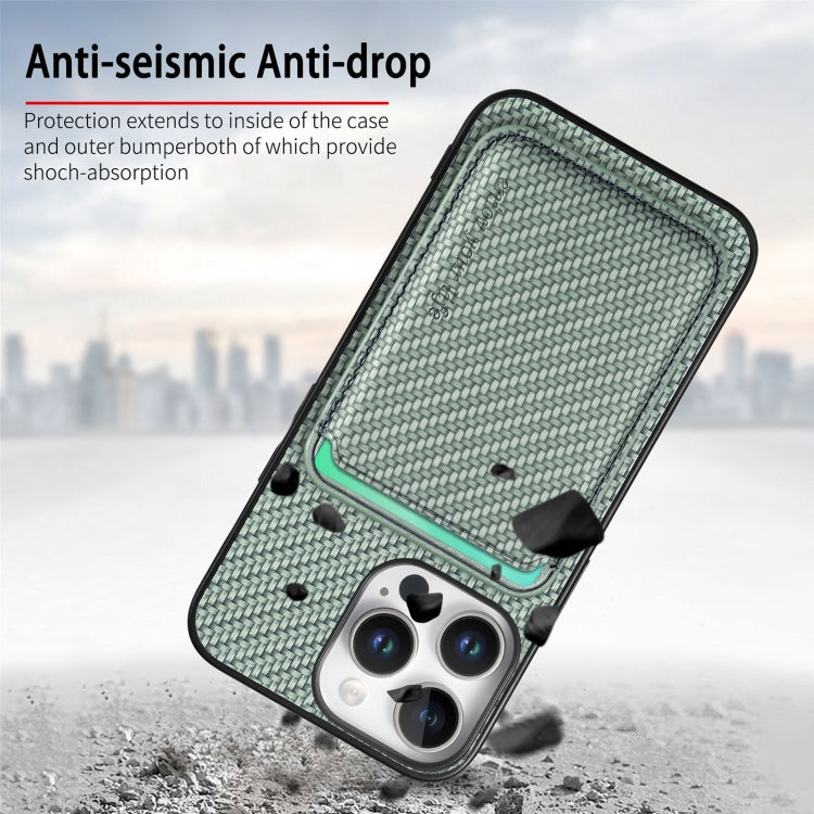 For iPhone 16 Pro Max Carbon Fiber Leather Card Magsafe Phone Case(Green) - iPhone 16 Pro Max Cases by buy2fix | Online Shopping UK | buy2fix