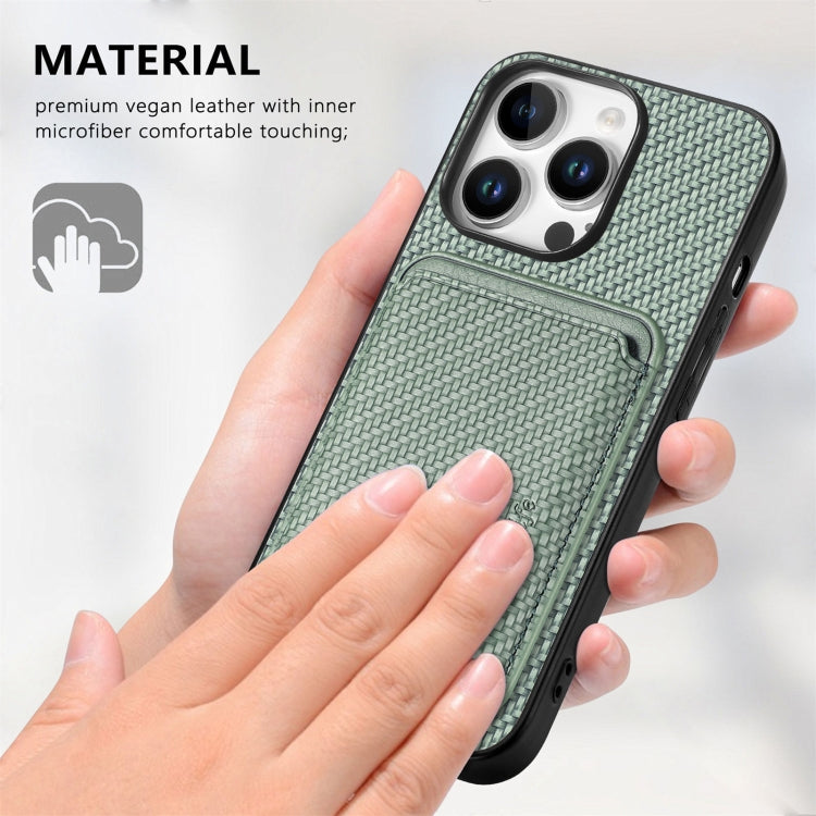 For iPhone 16 Pro Max Carbon Fiber Leather Card Magsafe Phone Case(Green) - iPhone 16 Pro Max Cases by buy2fix | Online Shopping UK | buy2fix