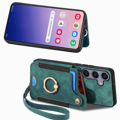 For Samsung Galaxy S25 5G Retro Skin-feel Ring Multi-card Wallet Phone Case(Green) - Galaxy S25 5G Cases by buy2fix | Online Shopping UK | buy2fix