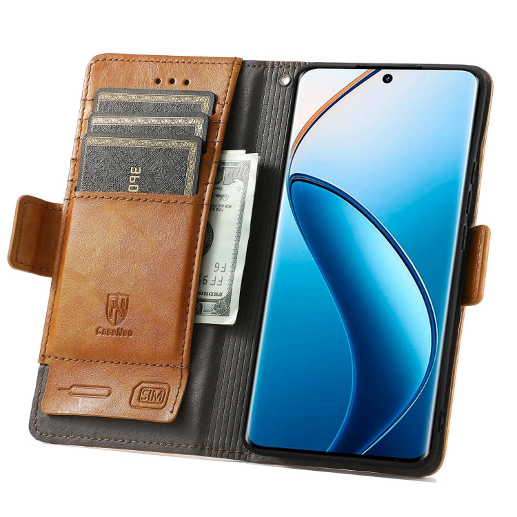 For Realme 12 Pro CaseNeo Splicing Dual Magnetic Buckle Leather Phone Case(Khaki) - Realme Cases by buy2fix | Online Shopping UK | buy2fix